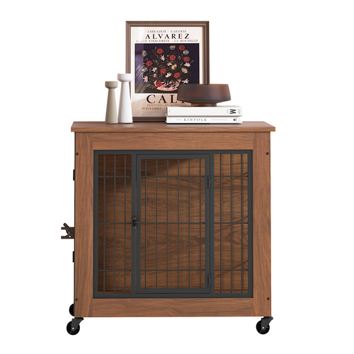 Heavy Duty Wooden Dog Crate Furniture with Wheels– Indoor Pet Kennel - Image 14