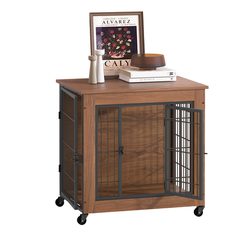 Heavy Duty Wooden Dog Crate Furniture with Wheels– Indoor Pet Kennel - Image 15
