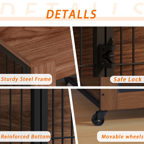 Heavy Duty Wooden Dog Crate Furniture with Wheels– Indoor Pet Kennel - Image 10