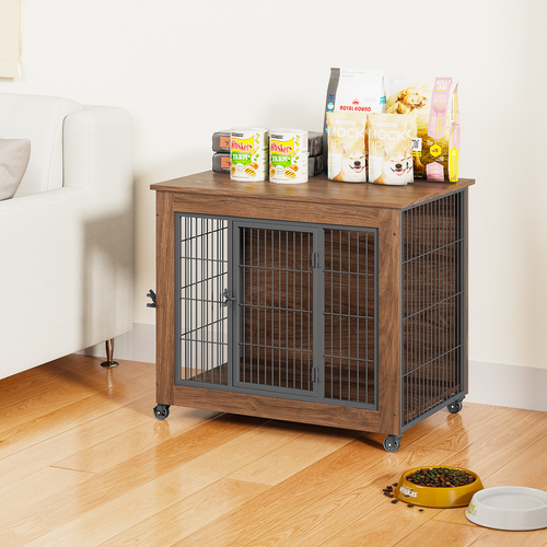 Heavy Duty Wooden Dog Crate Furniture with Wheels– Indoor Pet Kennel - Image 32