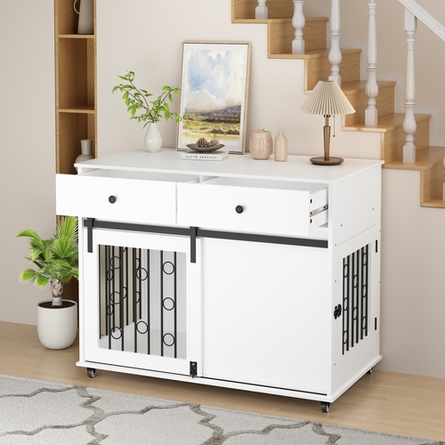 Modern Wooden Dog Crate Furniture with Sliding Barn Door – MDF Indoor - Image 2