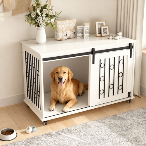 Modern Wooden Dog Crate Furniture with Sliding Barn Door – MDF Indoor - Image 57