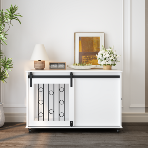 Modern Wooden Dog Crate Furniture with Sliding Barn Door – MDF Indoor - Image 47