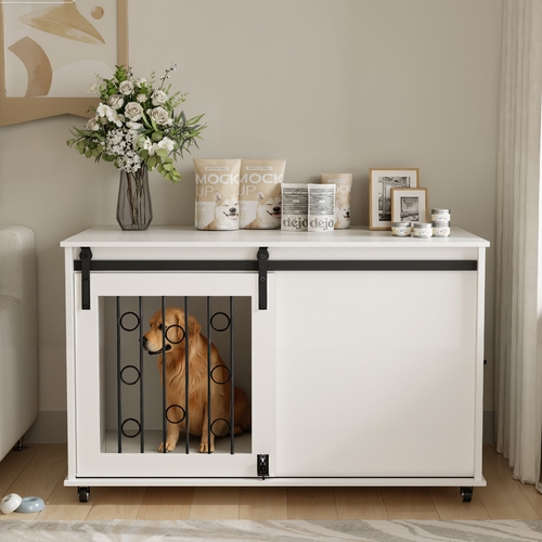 Modern Wooden Dog Crate Furniture with Sliding Barn Door – MDF Indoor - Image 55