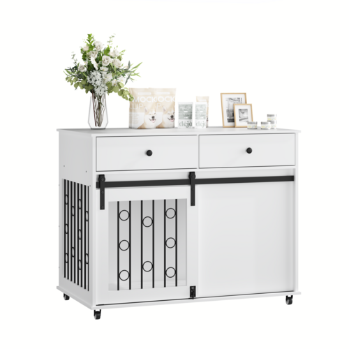 Modern Wooden Dog Crate Furniture with Sliding Barn Door – MDF Indoor - Image 9