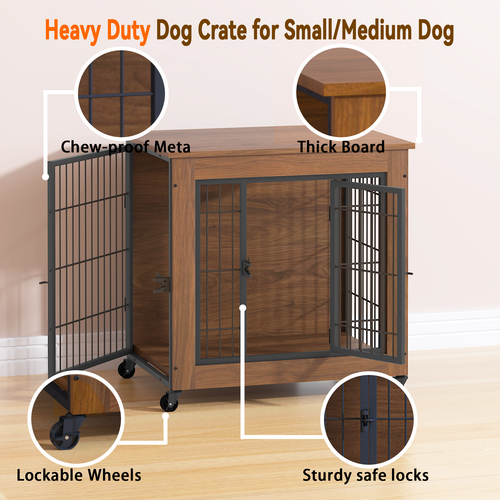 Heavy Duty Wooden Dog Crate Furniture with Wheels– Indoor Pet Kennel - Image 9
