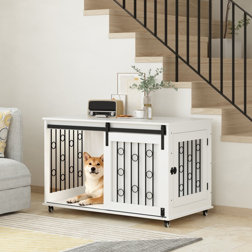 Modern Wooden Dog Crate Furniture with Sliding Barn Door – MDF Indoor - Image 36