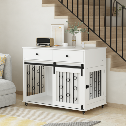 Modern Wooden Dog Crate Furniture with Sliding Barn Door – MDF Indoor - Image 18