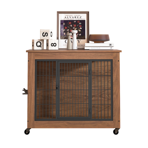 Heavy Duty Wooden Dog Crate Furniture with Wheels– Indoor Pet Kennel - Image 47