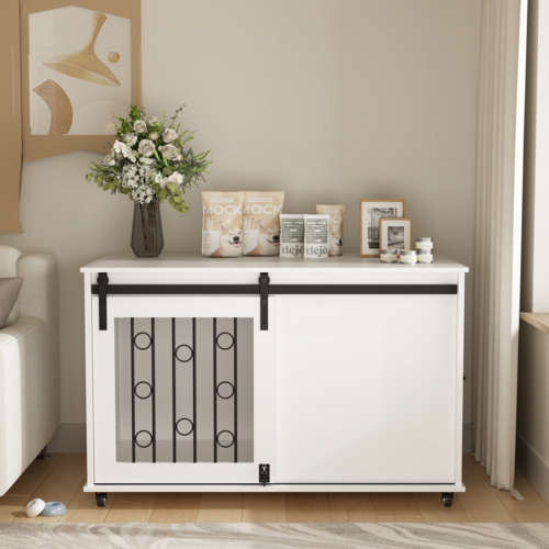 Modern Wooden Dog Crate Furniture with Sliding Barn Door – MDF Indoor - Image 37