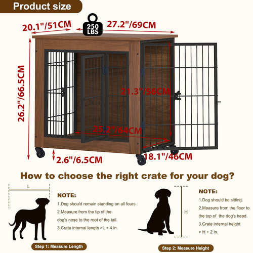 Heavy Duty Wooden Dog Crate Furniture with Wheels– Indoor Pet Kennel - Image 13