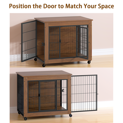 Heavy Duty Wooden Dog Crate Furniture with Wheels– Indoor Pet Kennel - Image 40
