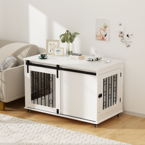 Modern Wooden Dog Crate Furniture with Sliding Barn Door – MDF Indoor - Image 45