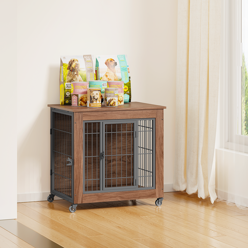 Heavy Duty Wooden Dog Crate Furniture with Wheels– Indoor Pet Kennel - Image 4