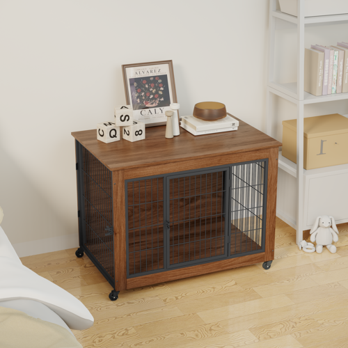 Heavy Duty Wooden Dog Crate Furniture with Wheels– Indoor Pet Kennel - Image 57