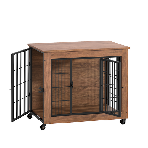 Heavy Duty Wooden Dog Crate Furniture with Wheels– Indoor Pet Kennel - Image 44