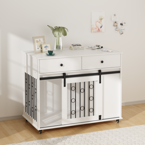 Modern Wooden Dog Crate Furniture with Sliding Barn Door – MDF Indoor - Image 6