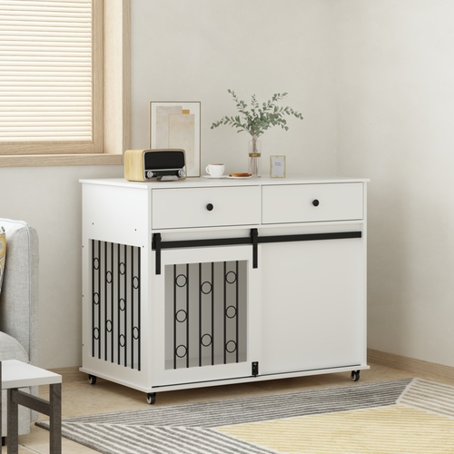 Modern Wooden Dog Crate Furniture with Sliding Barn Door – MDF Indoor - Image 7