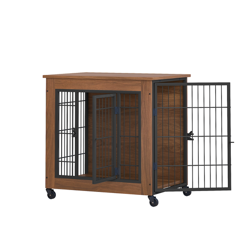 Heavy Duty Wooden Dog Crate Furniture with Wheels– Indoor Pet Kennel - Image 18