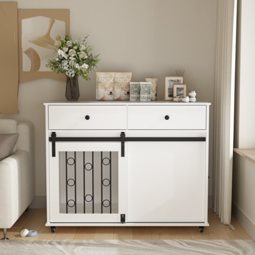 Modern Wooden Dog Crate Furniture with Sliding Barn Door – MDF Indoor - Image 17