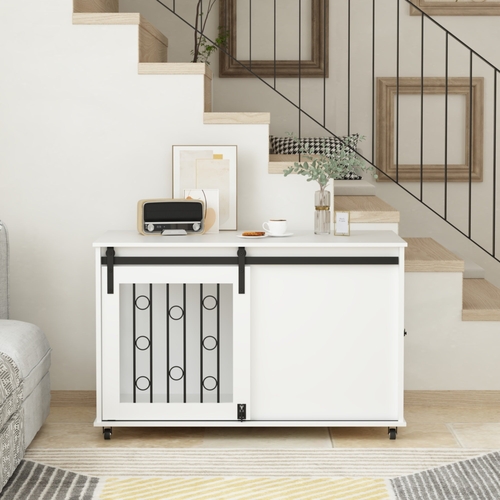 Modern Wooden Dog Crate Furniture with Sliding Barn Door – MDF Indoor - Image 41
