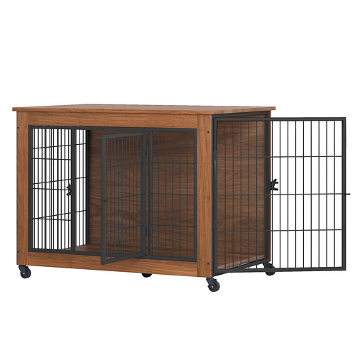 Heavy Duty Wooden Dog Crate Furniture with Wheels– Indoor Pet Kennel - Image 69