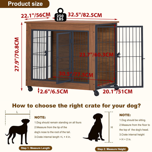 Heavy Duty Wooden Dog Crate Furniture with Wheels– Indoor Pet Kennel - Image 42
