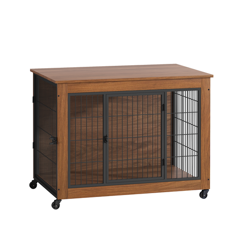 Heavy Duty Wooden Dog Crate Furniture with Wheels– Indoor Pet Kennel - Image 73