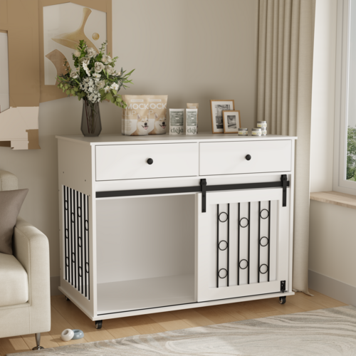 Modern Wooden Dog Crate Furniture with Sliding Barn Door – MDF Indoor - Image 20