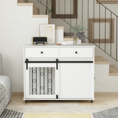 Modern Wooden Dog Crate Furniture with Sliding Barn Door – MDF Indoor - Image 14