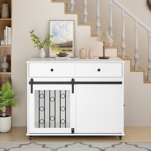 Modern Wooden Dog Crate Furniture with Sliding Barn Door – MDF Indoor - Image 12