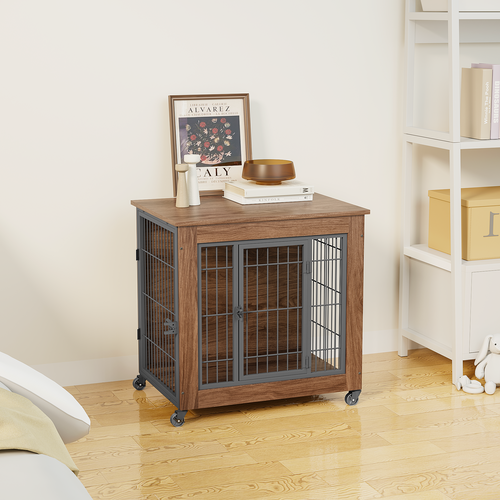 Heavy Duty Wooden Dog Crate Furniture with Wheels– Indoor Pet Kennel - Image 7