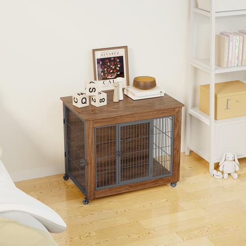 Heavy Duty Wooden Dog Crate Furniture with Wheels– Indoor Pet Kennel - Image 37