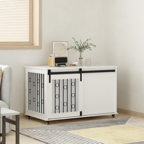 Modern Wooden Dog Crate Furniture with Sliding Barn Door – MDF Indoor - Image 39