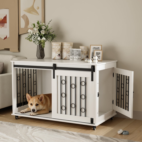 Modern Wooden Dog Crate Furniture with Sliding Barn Door – MDF Indoor - Image 54
