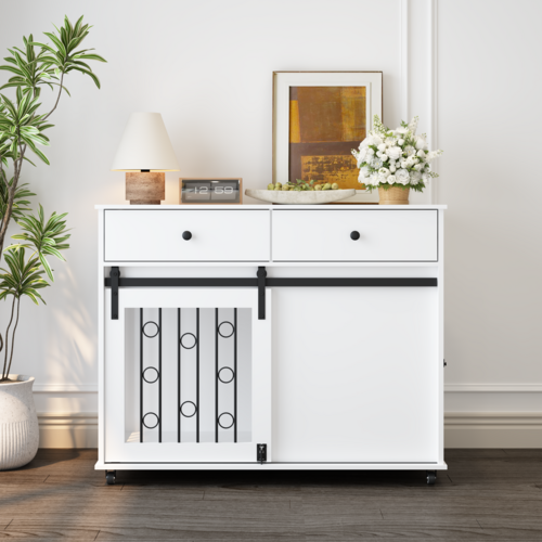 Modern Wooden Dog Crate Furniture with Sliding Barn Door – MDF Indoor - Image 10