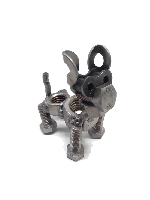 Scrap Metal Short Eared Dog Figurine, Steel Canine, Nuts and Bolts - Image 2