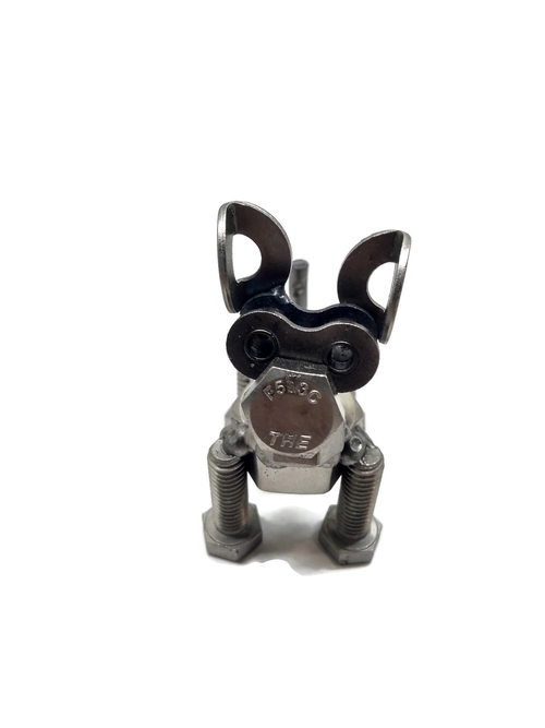 Scrap Metal Short Eared Dog Figurine, Steel Canine, Nuts and Bolts - Image 3