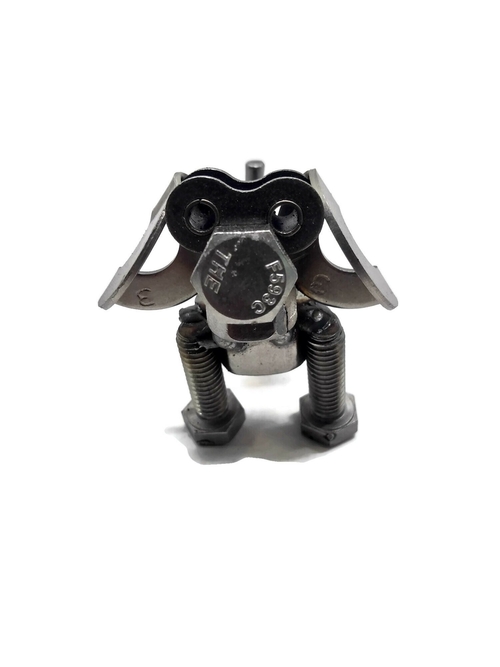 Scrap Metal Short Eared Dog Figurine, Steel Canine, Nuts and Bolts - Image 4