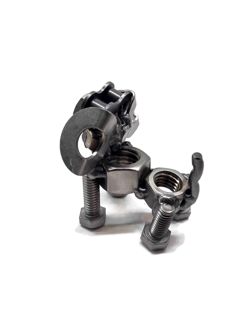 Scrap Metal Short Eared Dog Figurine, Steel Canine, Nuts and Bolts - Image 11