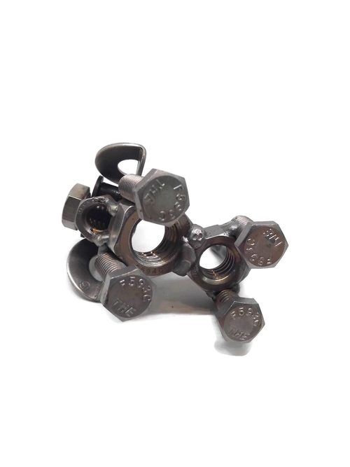 Scrap Metal Short Eared Dog Figurine, Steel Canine, Nuts and Bolts - Image 12