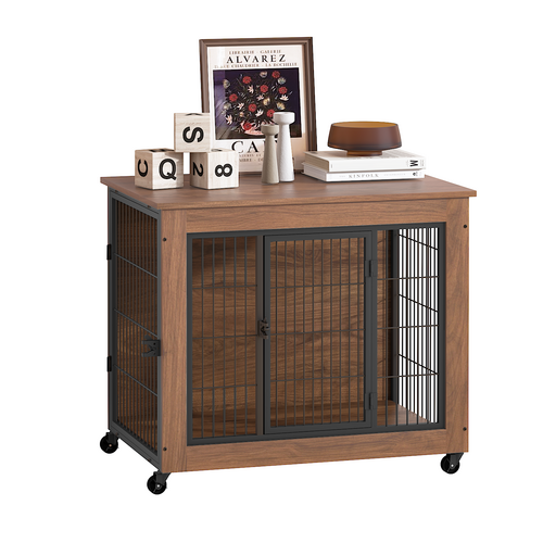 Heavy Duty Wooden Dog Crate Furniture with Wheels– Indoor Pet Kennel - Image 49