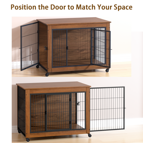 Heavy Duty Wooden Dog Crate Furniture with Wheels– Indoor Pet Kennel - Image 65