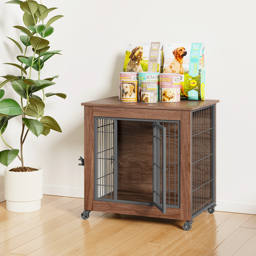 Heavy Duty Wooden Dog Crate Furniture with Wheels– Indoor Pet Kennel - Image 5