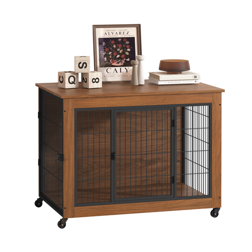Heavy Duty Wooden Dog Crate Furniture with Wheels– Indoor Pet Kennel - Image 67