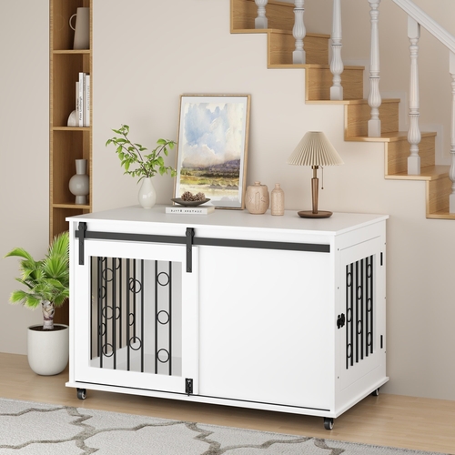 Modern Wooden Dog Crate Furniture with Sliding Barn Door – MDF Indoor - Image 40