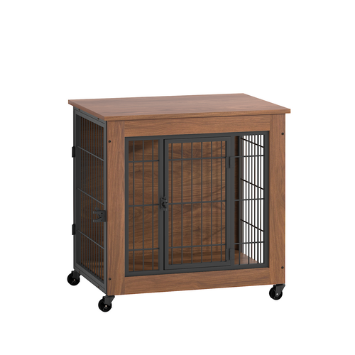 Heavy Duty Wooden Dog Crate Furniture with Wheels– Indoor Pet Kennel - Image 17
