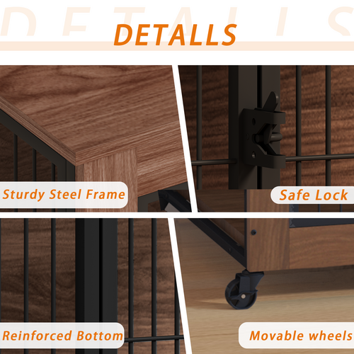 Heavy Duty Wooden Dog Crate Furniture with Wheels– Indoor Pet Kennel - Image 63