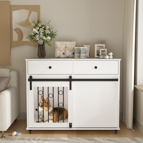 Modern Wooden Dog Crate Furniture with Sliding Barn Door – MDF Indoor - Image 25