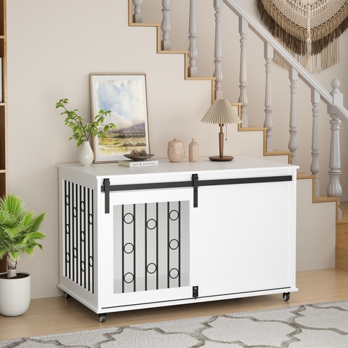 Modern Wooden Dog Crate Furniture with Sliding Barn Door – MDF Indoor - Image 42